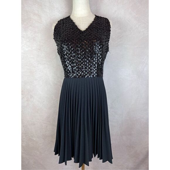 Vintage 50s Cocktail Dress Black Sequin Pleated Cocktail dress by Sherbet Origin - Picture 1 of 7
